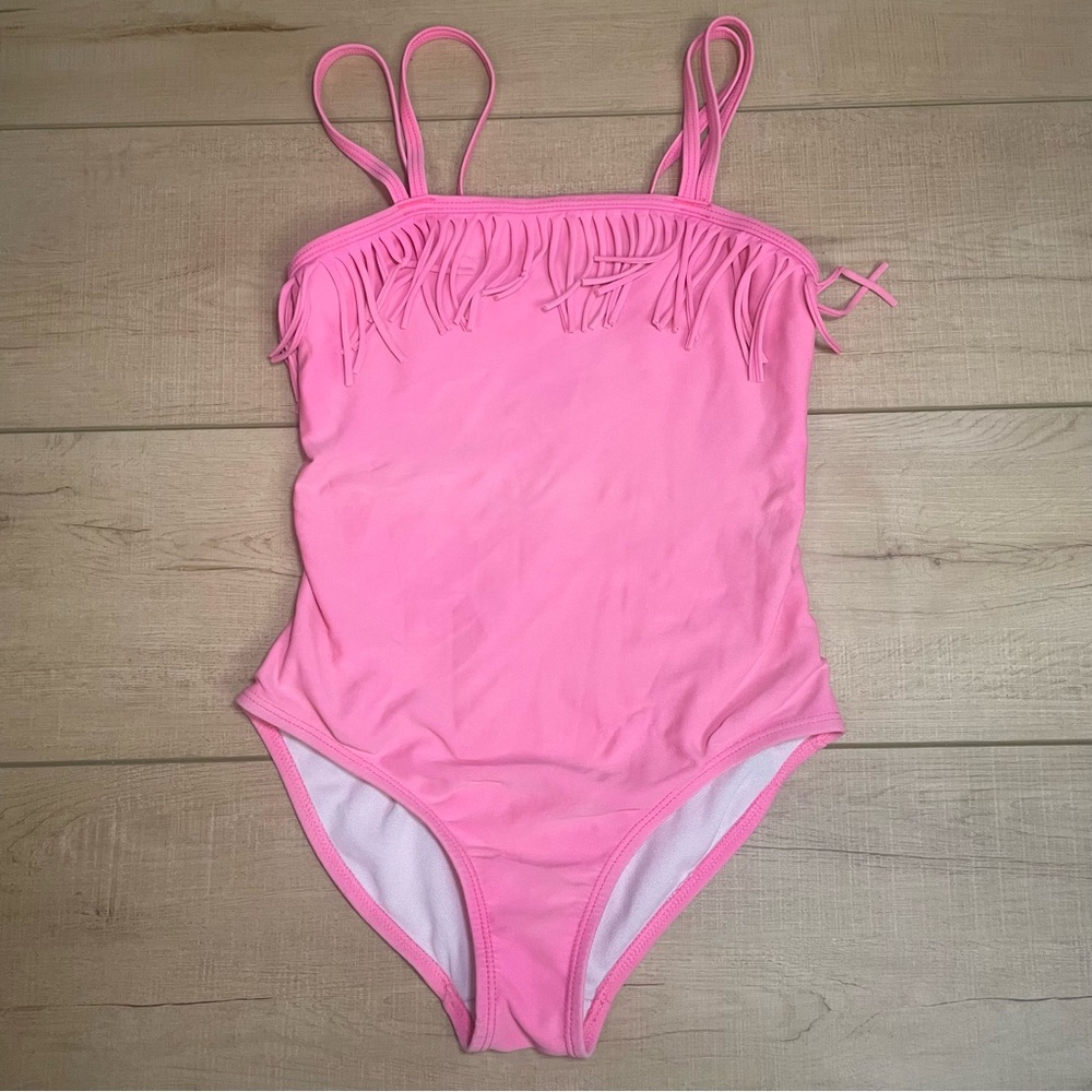 Girls' Joe Boxer Pink Fringe One-Piece Swimsuit - Kids Swim Large 10/12